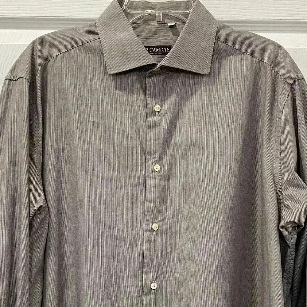 AR Camicie Made in Italy Brown and White Striped Button Down Shirt Neck Size 18